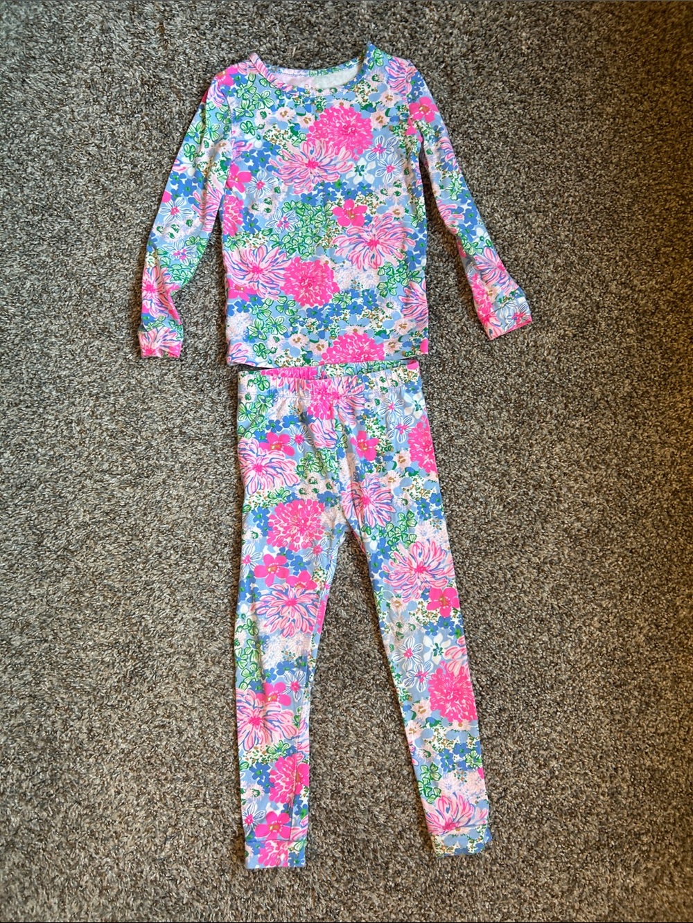 Lilly Pulitzer Girls Floral Long Sleeve Pajama Set in Pink & Blue